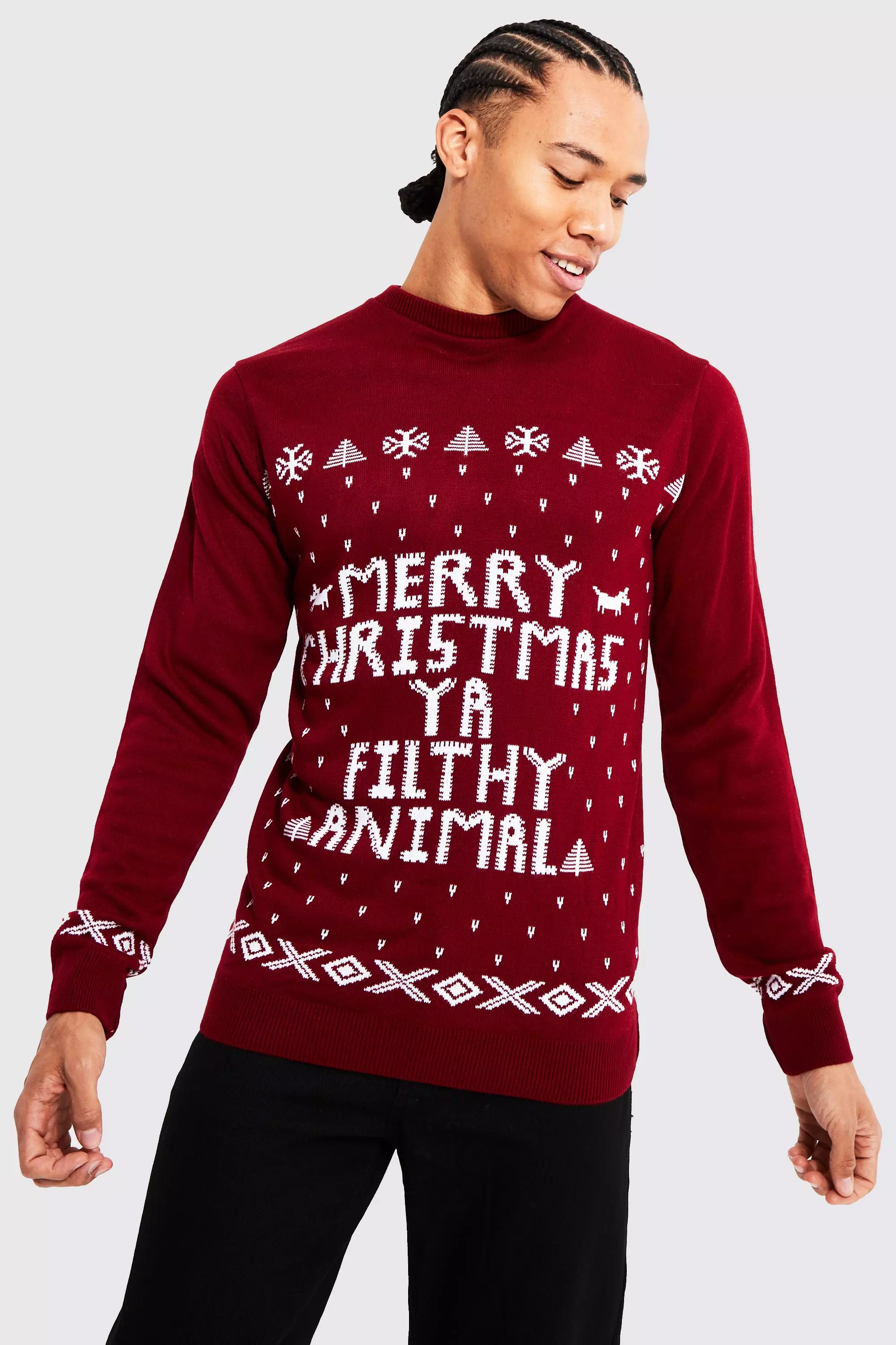 Tall Ya Filthy Animal Christmas Sweater Wine