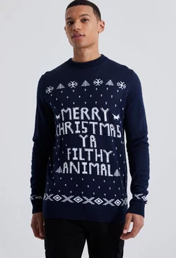 Tall Ya Filthy Animal Christmas Sweater Navy