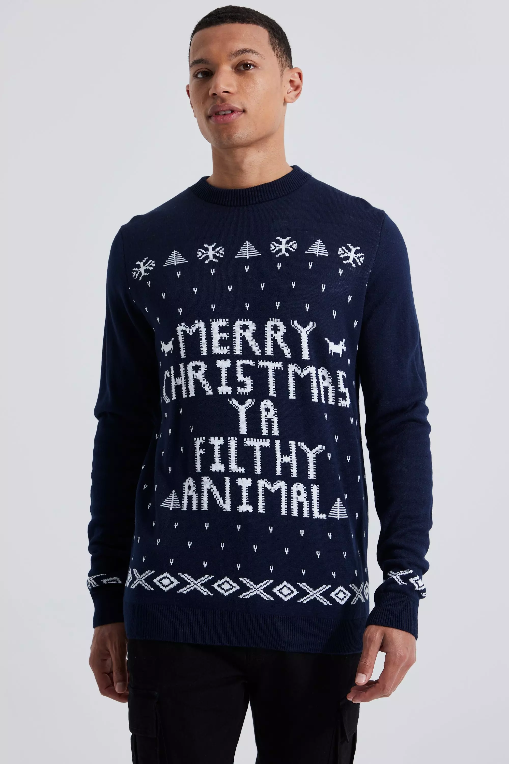 Tall Ya Filthy Animal Christmas Sweater Navy