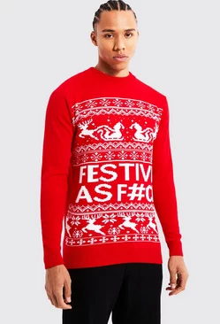 Tall Festive Slogan Christmas Sweater Red