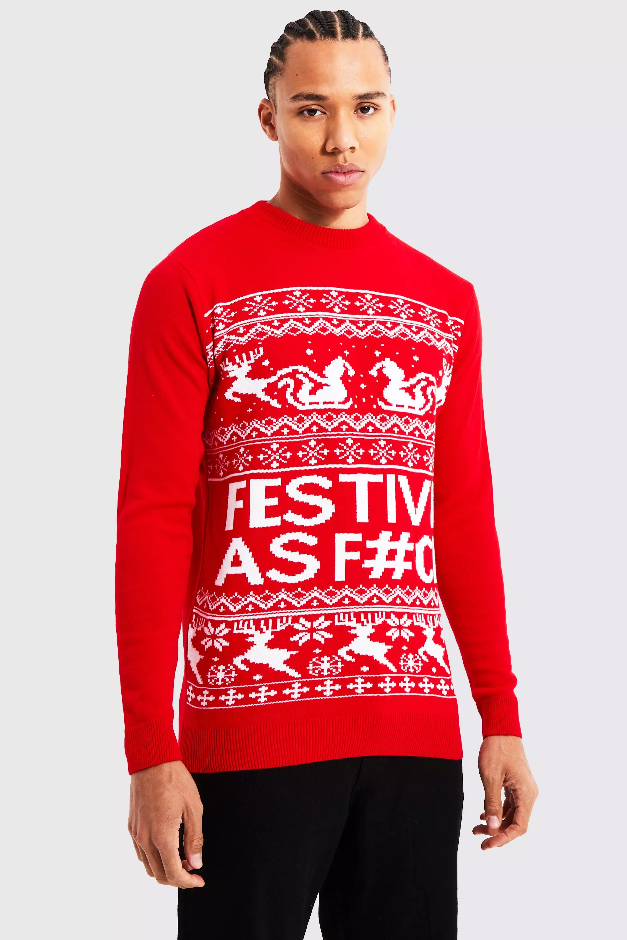Red Tall Festive Slogan Christmas Sweater
