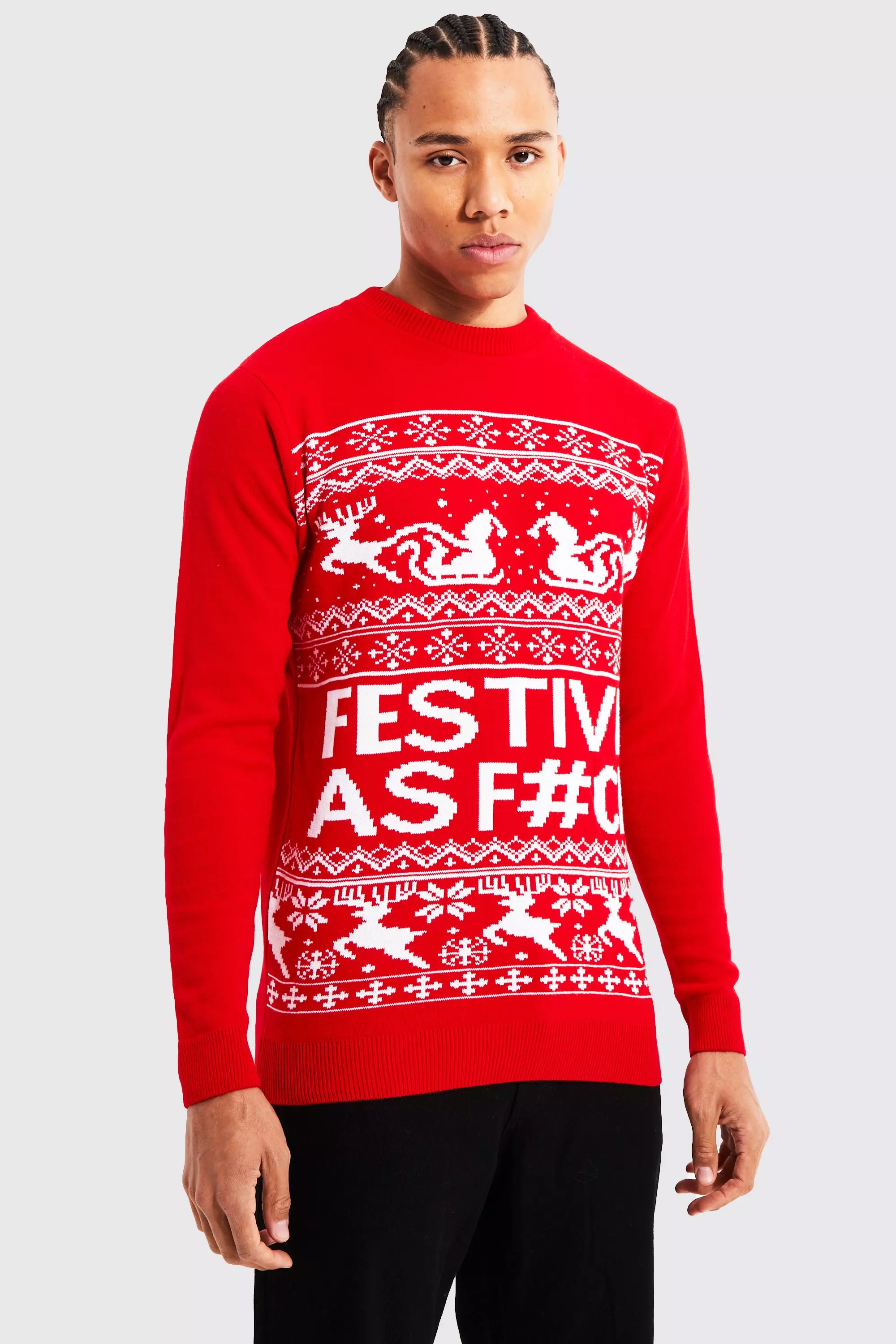 Tall Festive Slogan Christmas Sweater Red