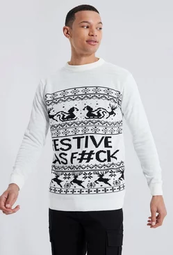 Tall Festive Slogan Christmas Sweater White