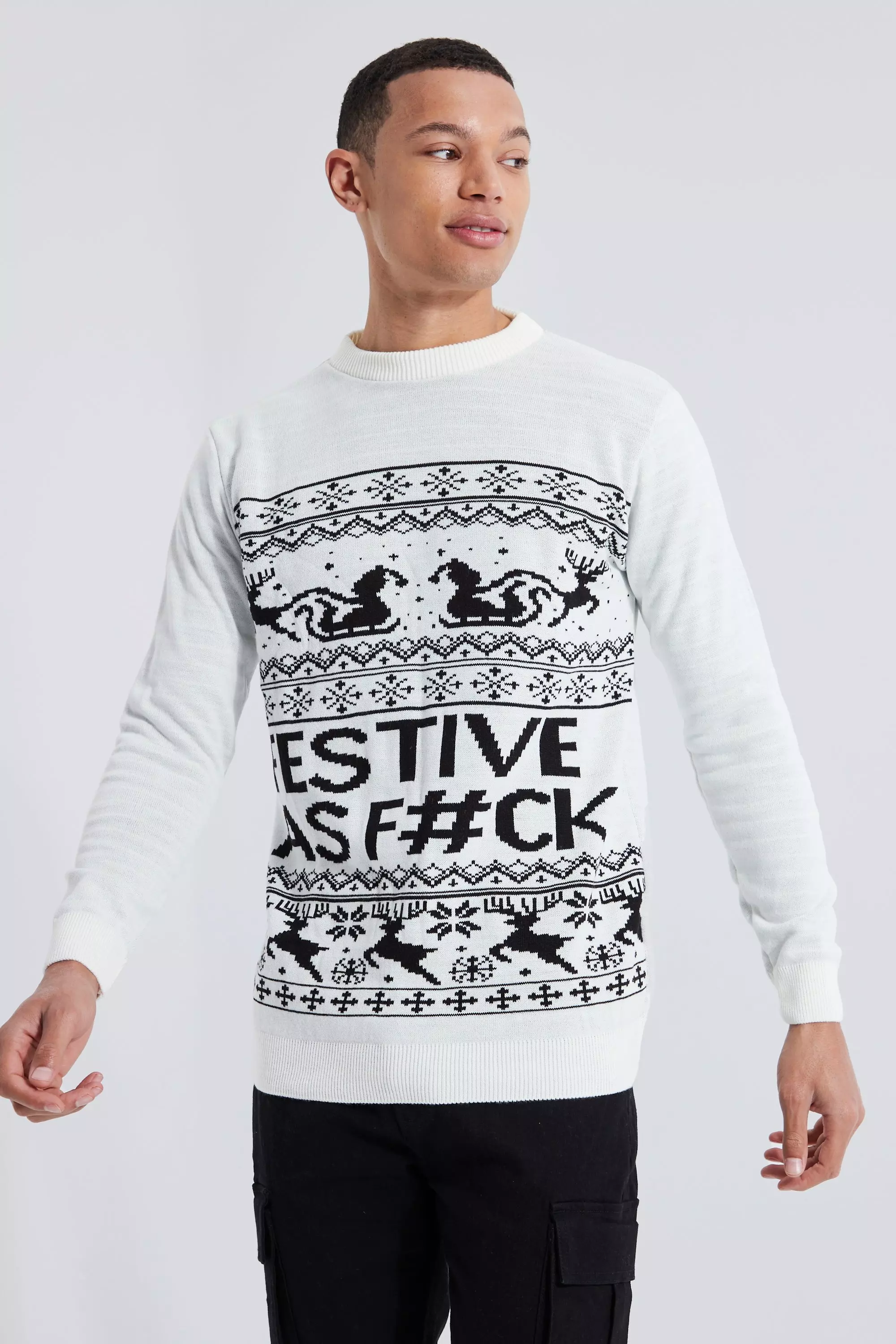 White Tall Festive Slogan Christmas Sweater