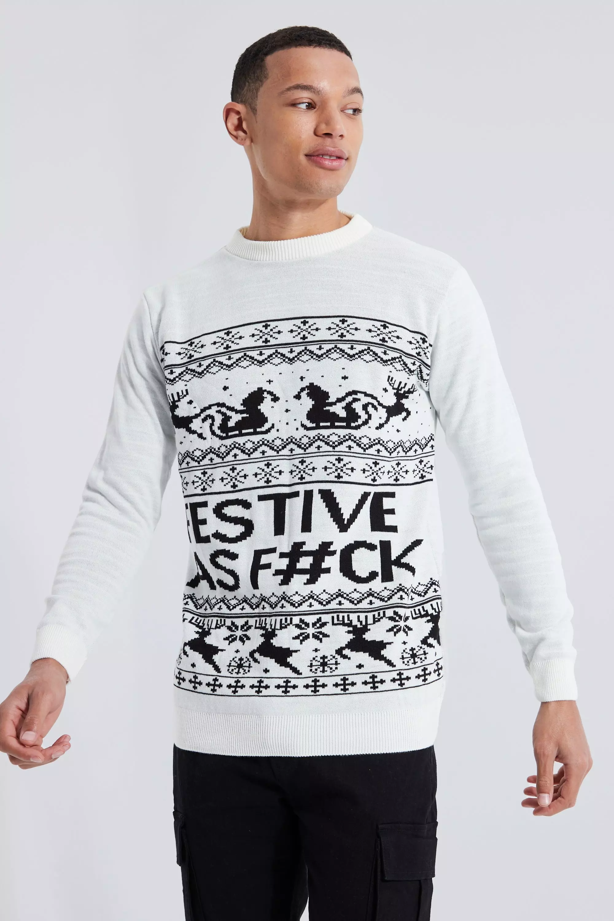 Tall Festive Slogan Christmas Sweater White