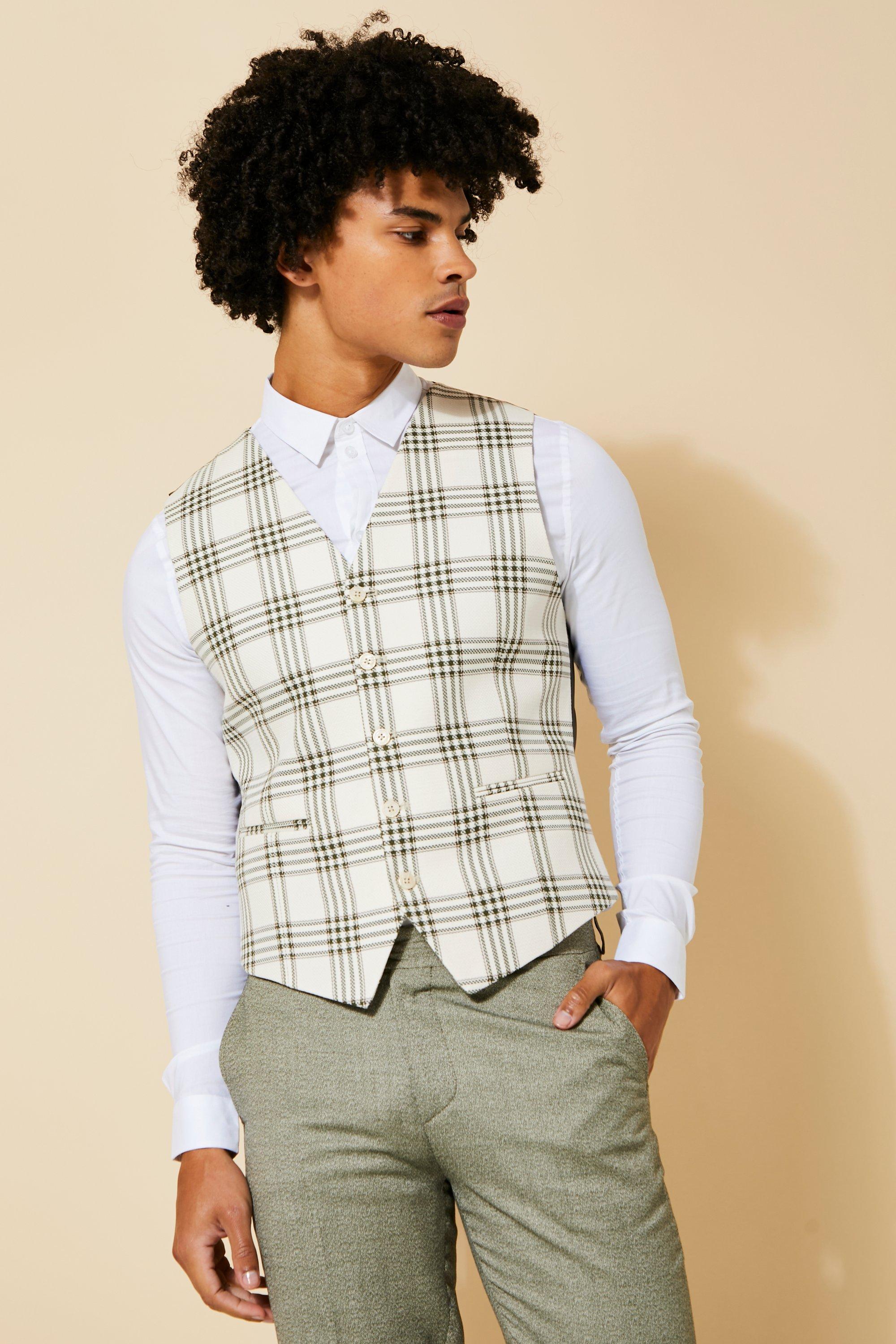 Khaki Slim Fit Textured Waistcoat