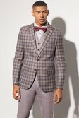Red Slim Single Breasted Check Suit Jacket