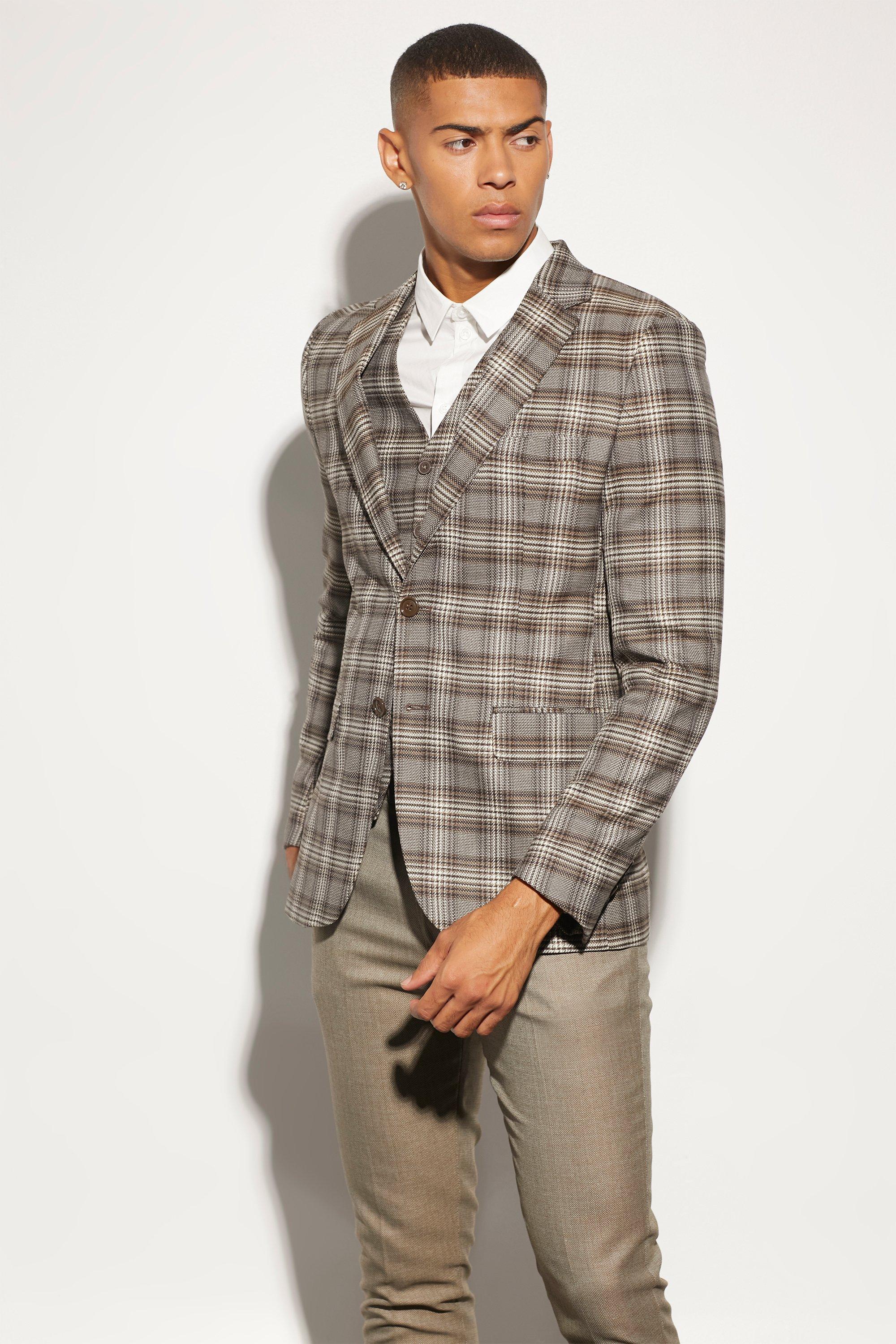 Skinny Single Breasted Check Suit Jacket