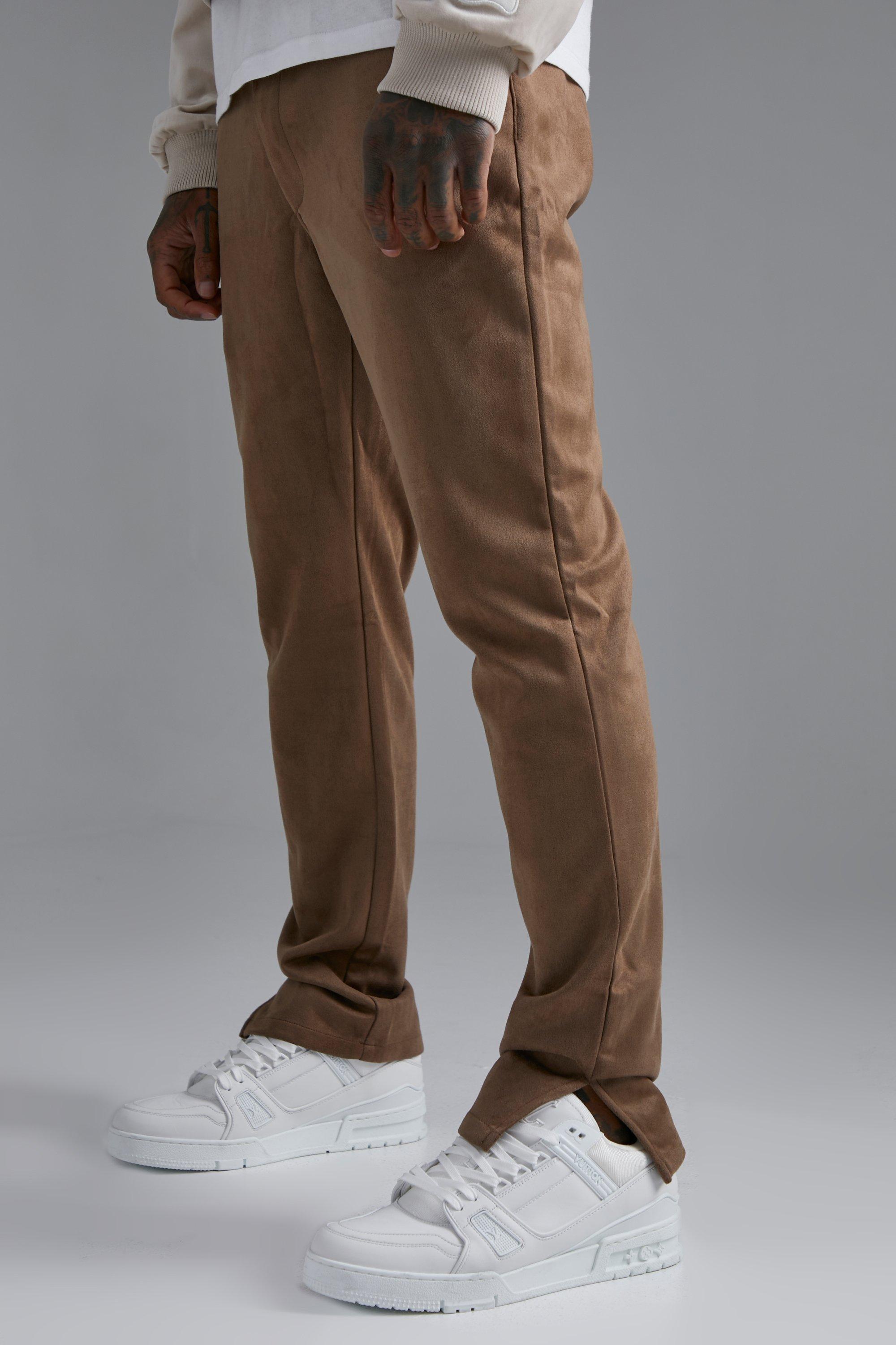 Fixed Waist Slim Faux Suede Split Hem Pants