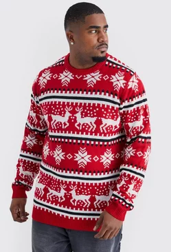 Red Plus Reindeer Fairisle Christmas Sweater