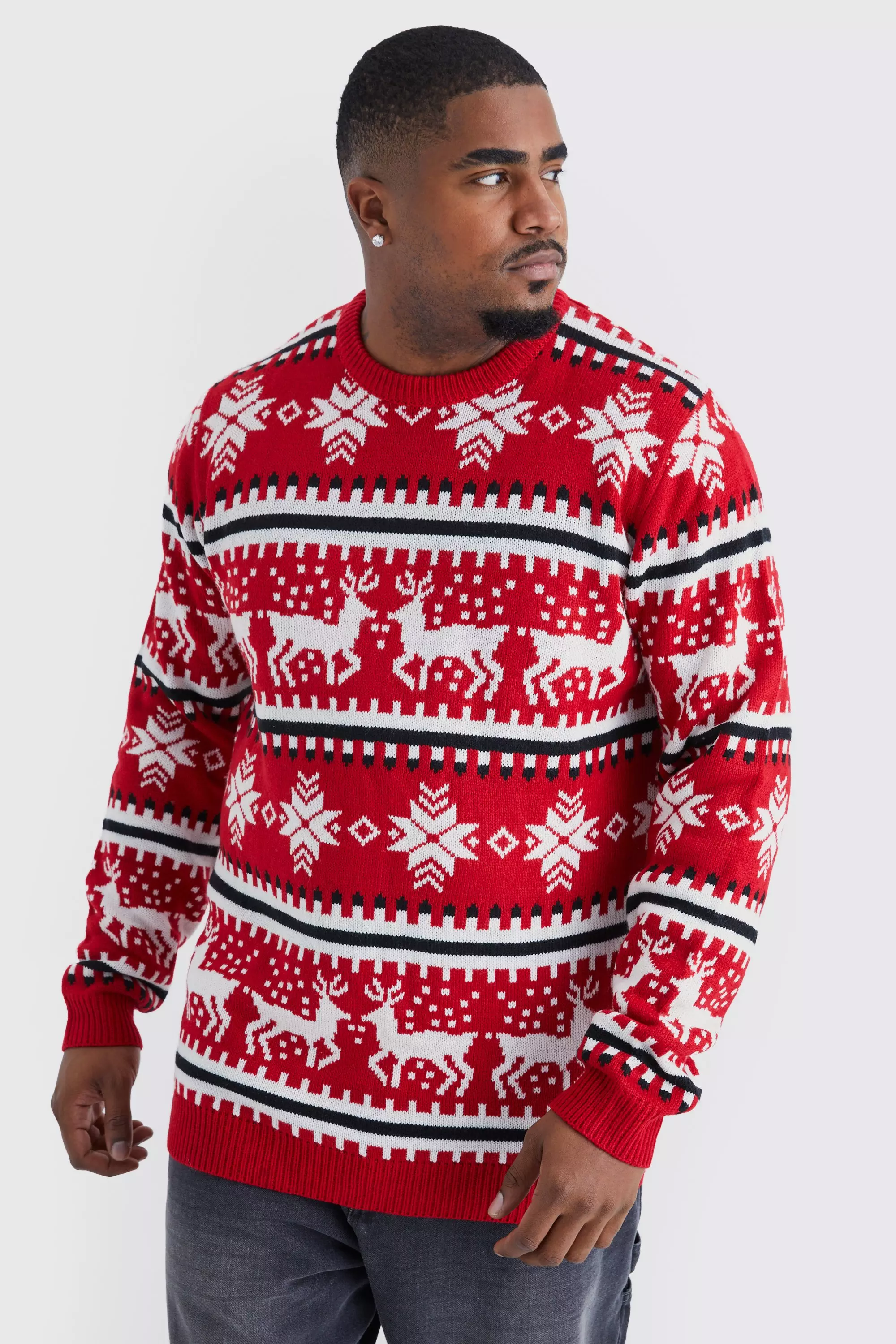 Red Plus Reindeer Fairisle Christmas Sweater