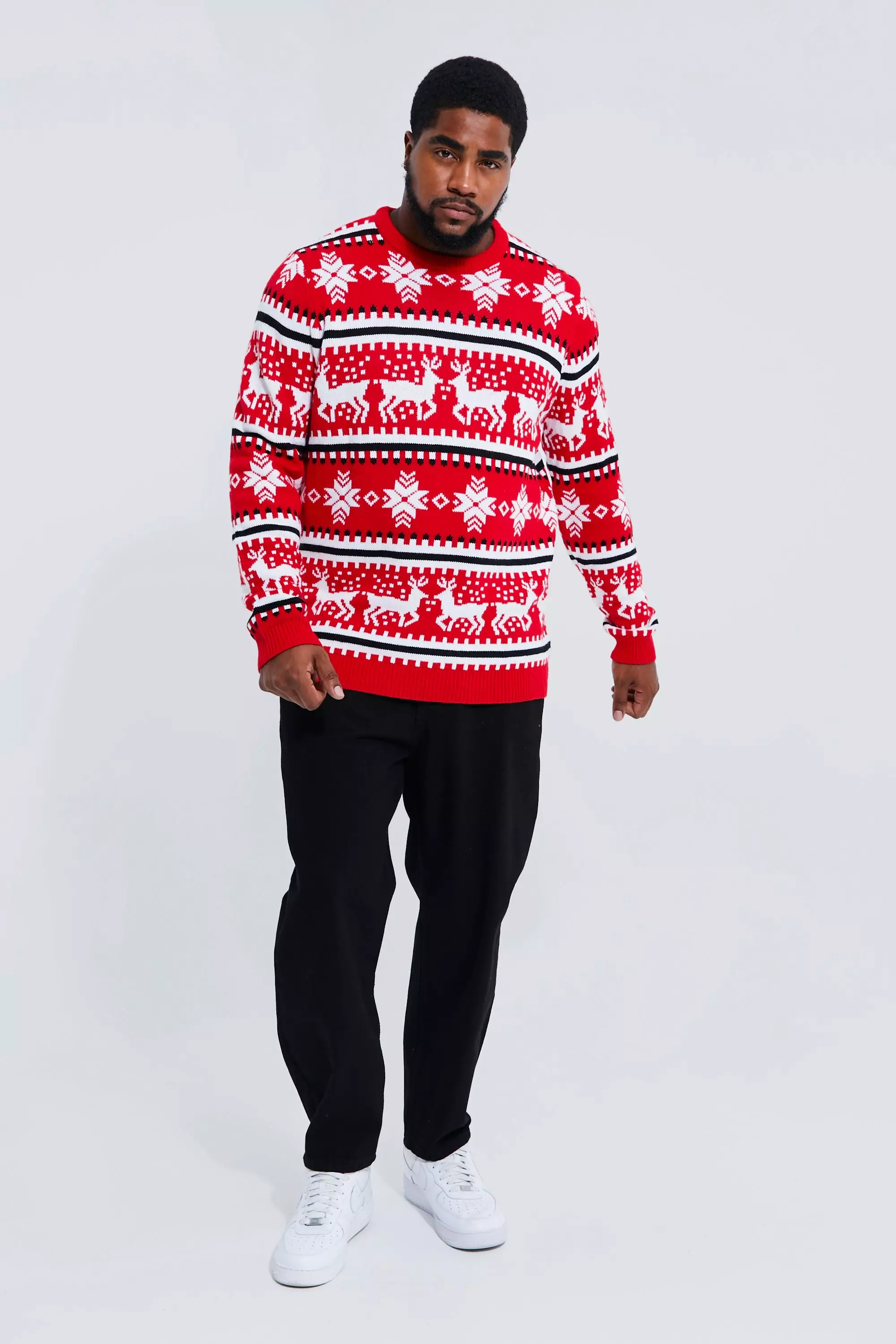 Plus Reindeer Fairisle Christmas Jumper boohooMAN IE