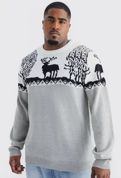 Grey Plus Fair isle Knitted Christmas Sweater