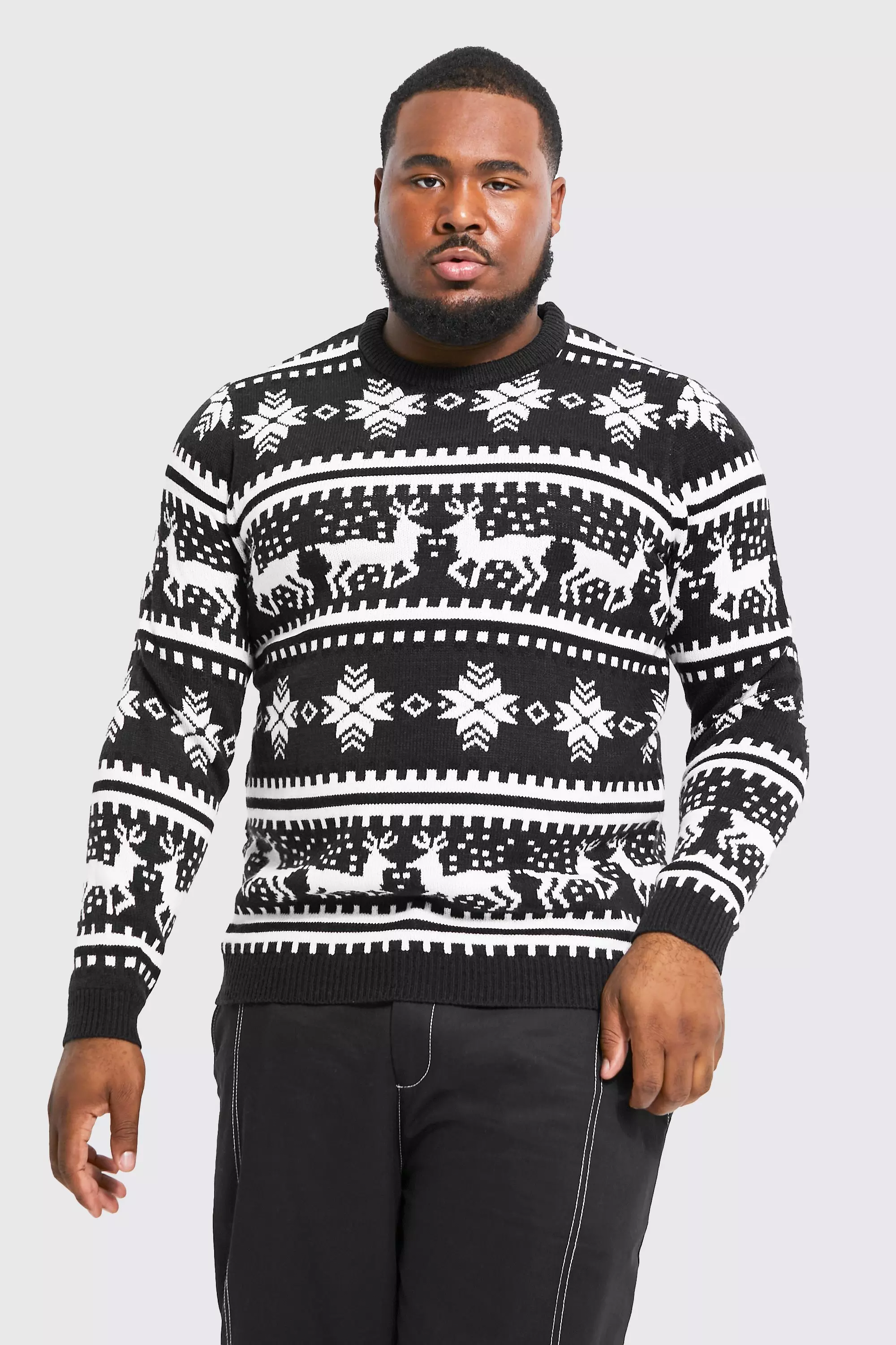 Navy Plus Reindeer Fairisle Christmas Sweater