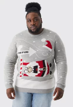 Plus To The Pub Christmas Sweater Grey marl