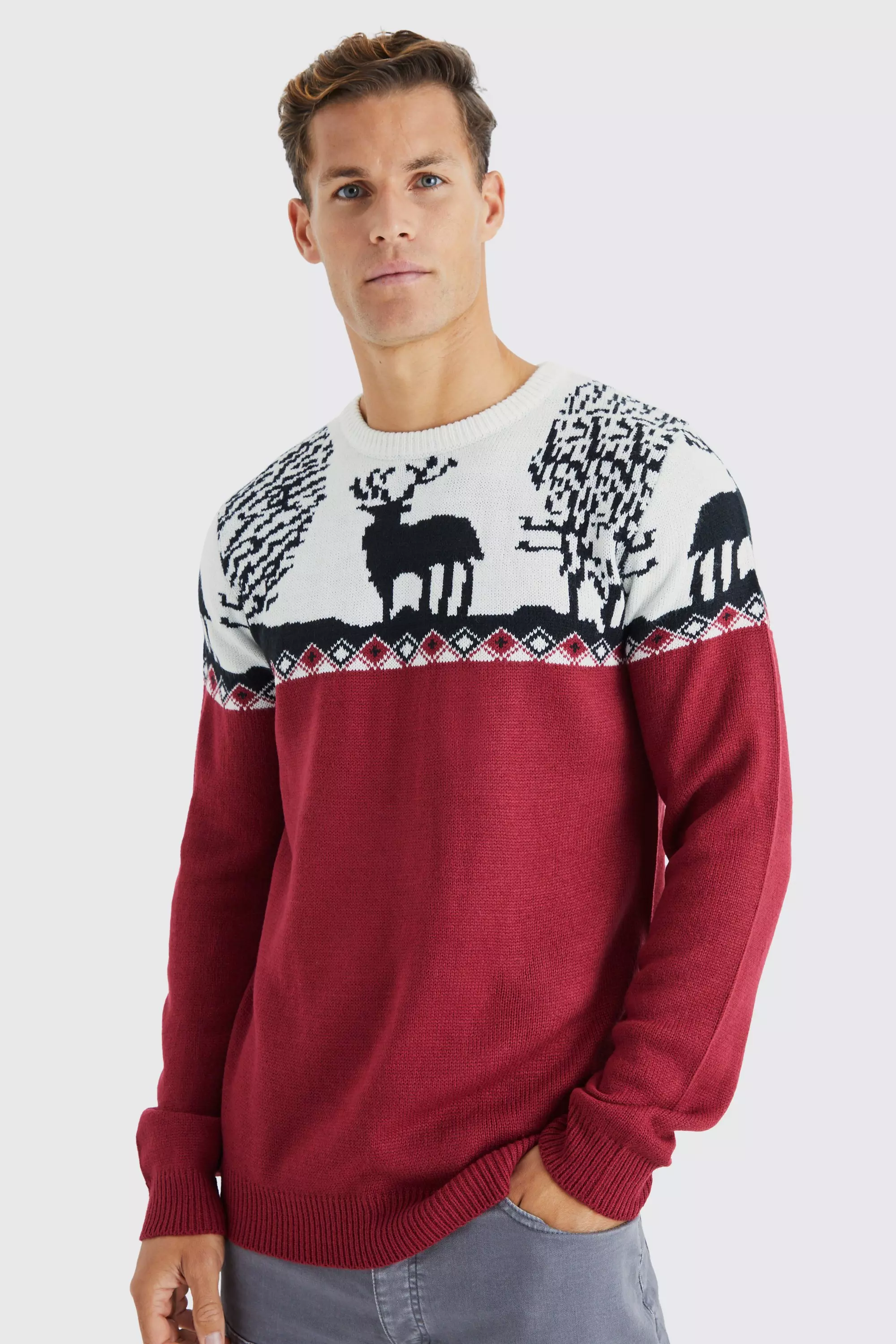 Tall Fairisle Knitted Christmas Sweater Wine