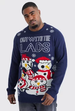 Plus Lads Night Out Christmas Sweater Navy