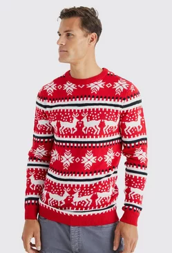 Red Tall Reindeer Fairisle Christmas Sweater