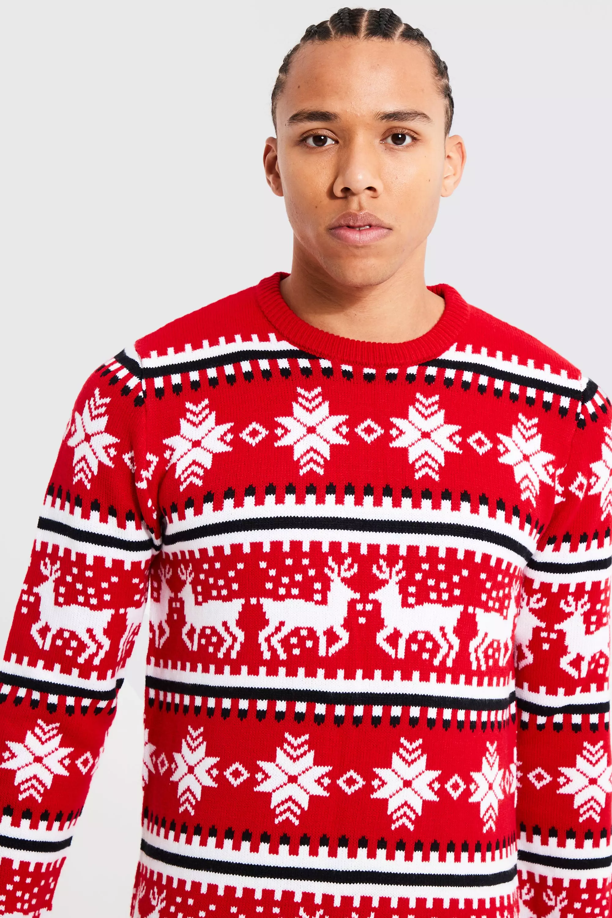 Tall Reindeer Fairisle Christmas Jumper boohooMAN UK