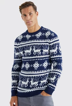 Navy Tall Reindeer Fairisle Christmas Sweater