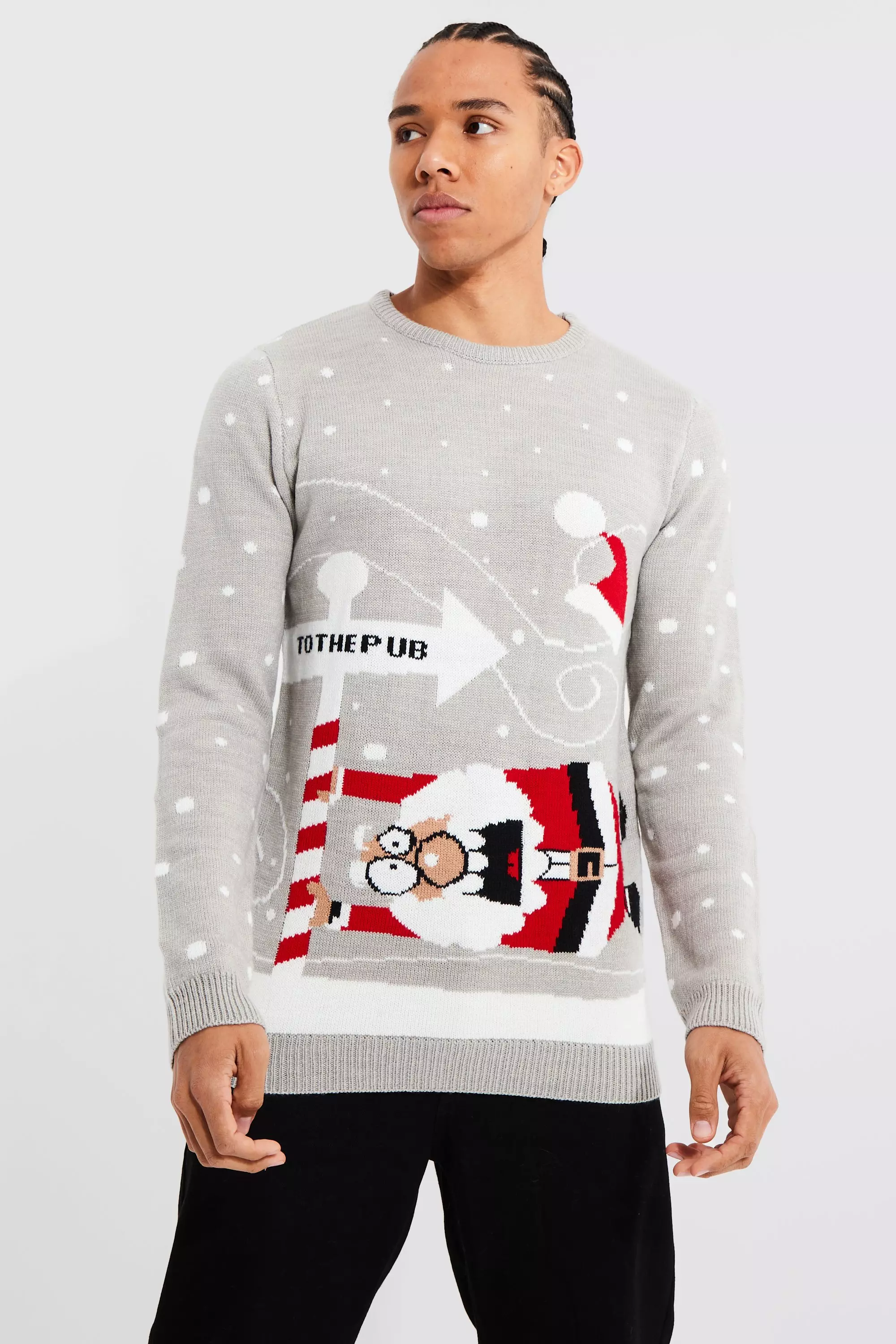 Tall To The Pub Christmas Sweater Grey marl