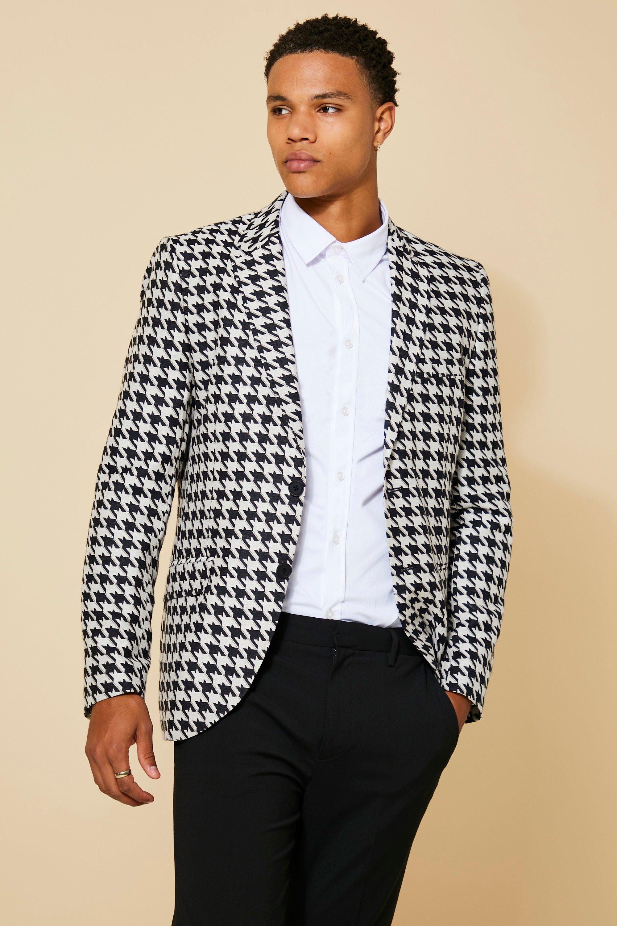 Slim Single Breasted Houndstooth Blazer