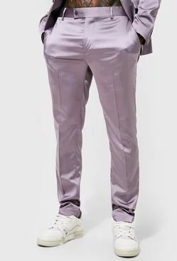 Grey Skinny Satin Suit Pants