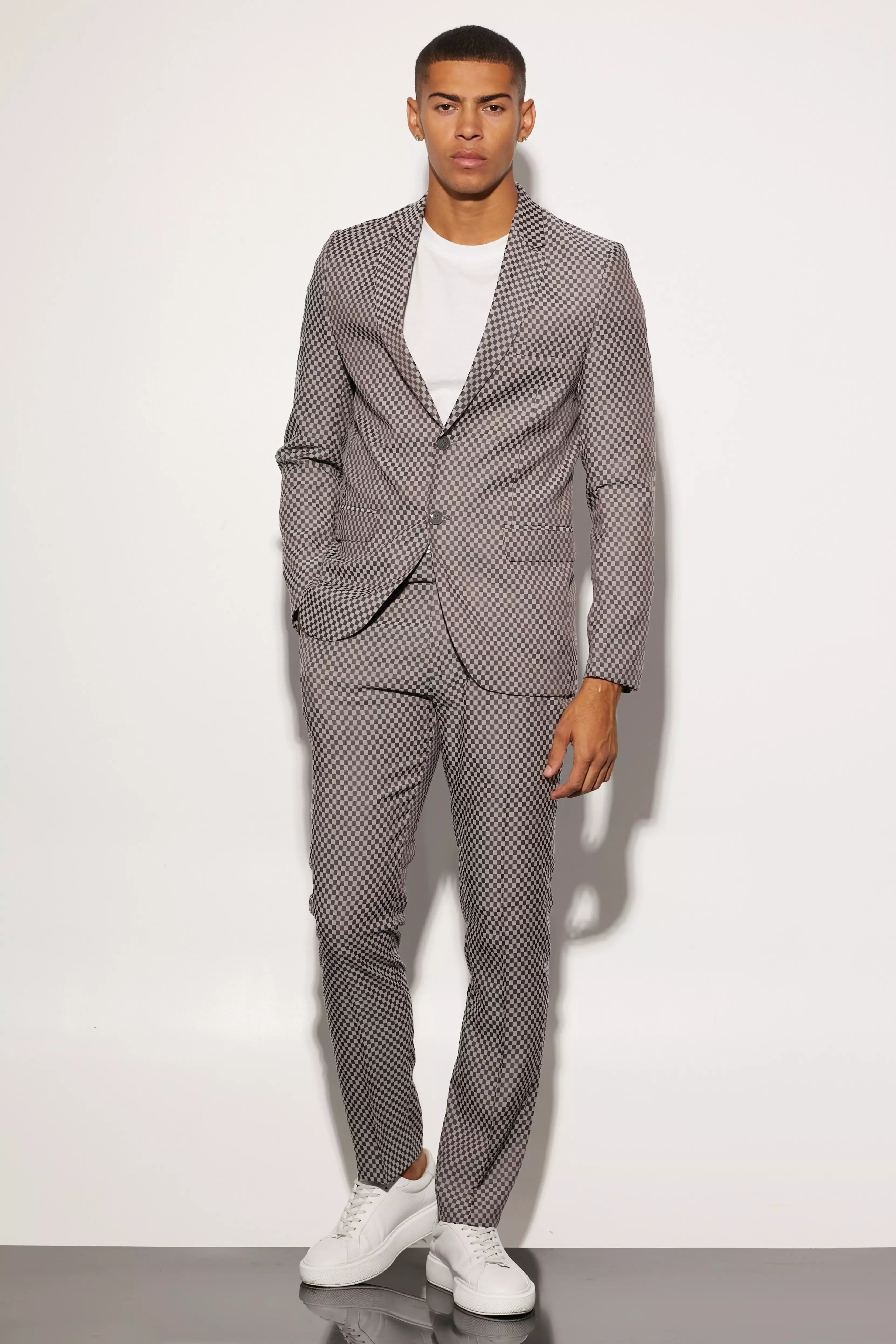 Pantalon de costume slim à carreaux, Grey autre image
