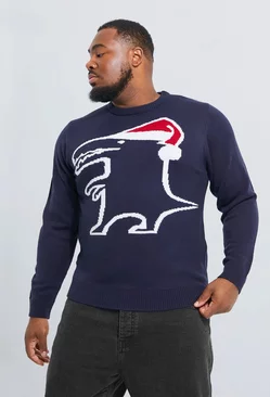 Plus Dino Stencil Christmas Sweater Navy