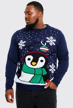 Plus Novelty Penguin Christmas Sweater Navy