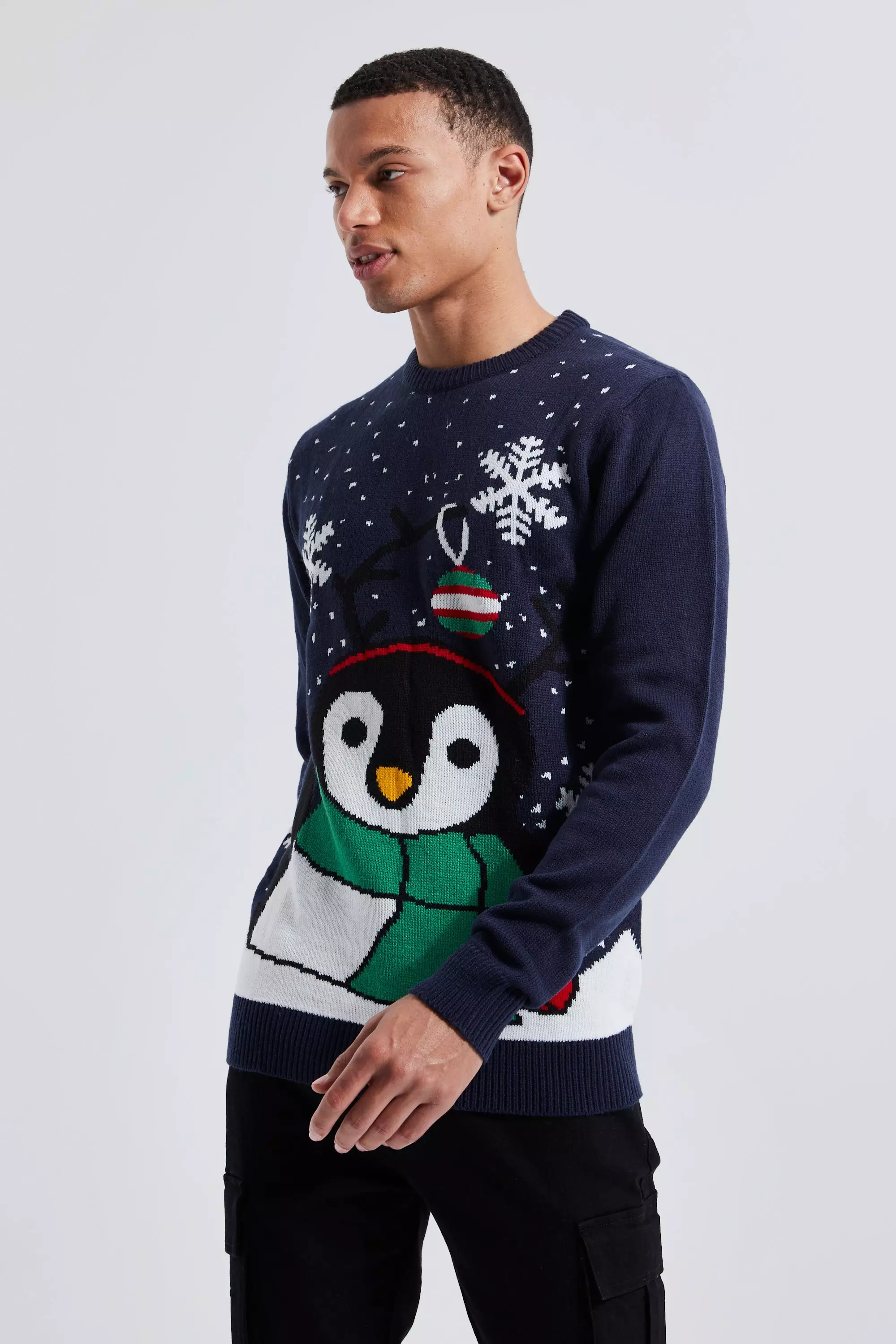 Tall Novelty Penguin Christmas Sweater Navy