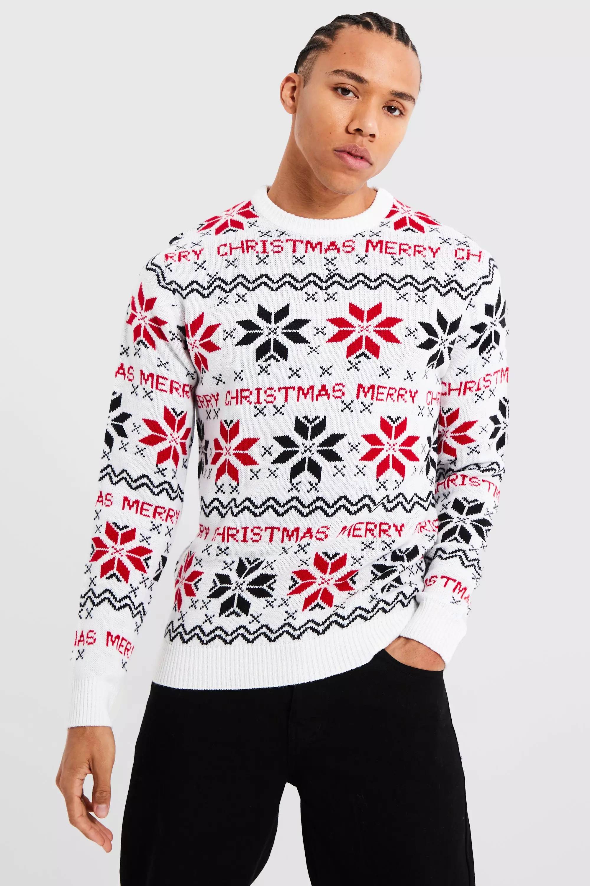 White Tall Merry Christmas Fairisle Sweater