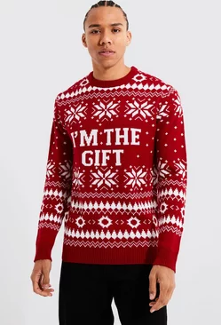 Red Tall I'm The Gift Christmas Sweater