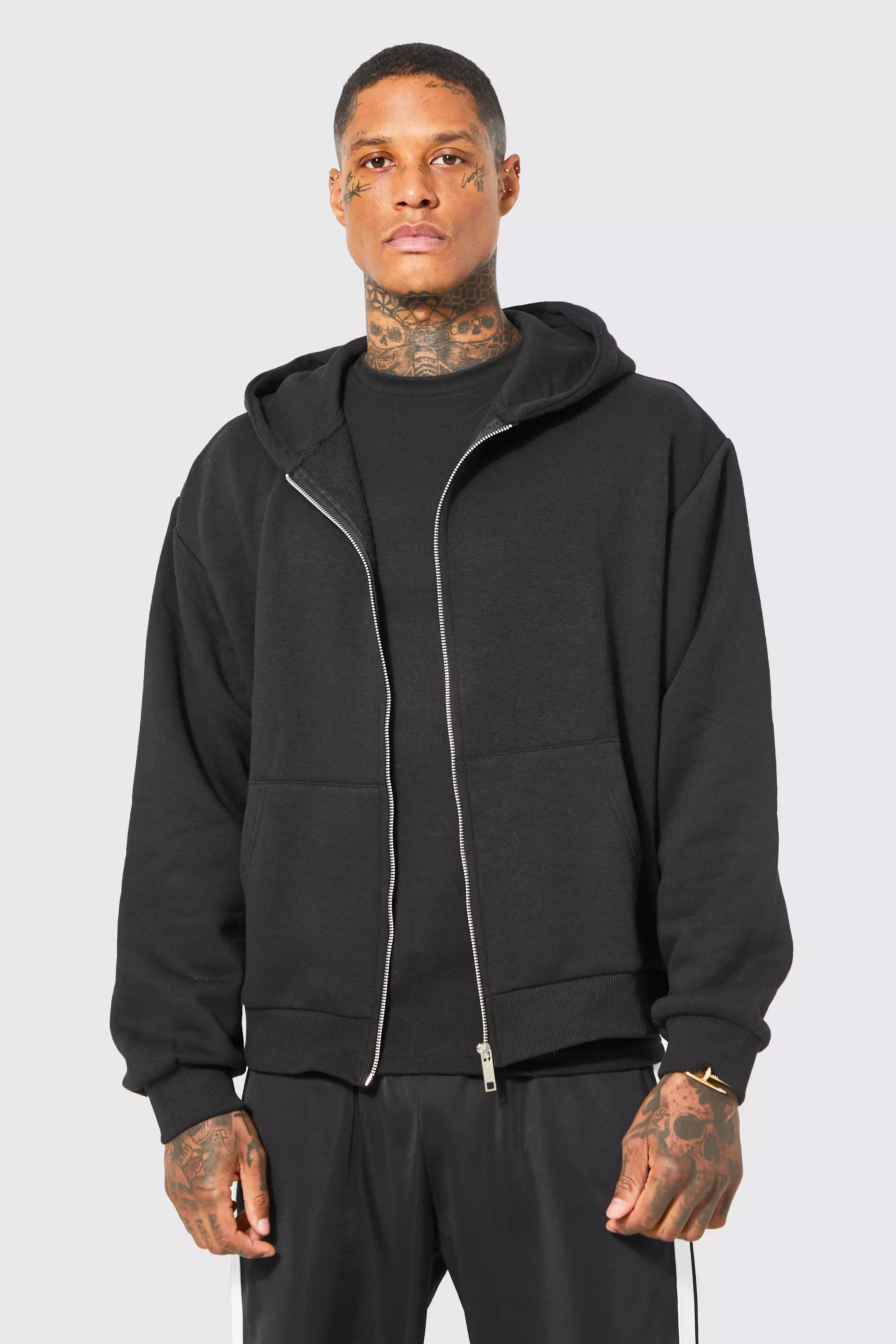 Boxy Fit Zip Through Hoodie boohooMAN