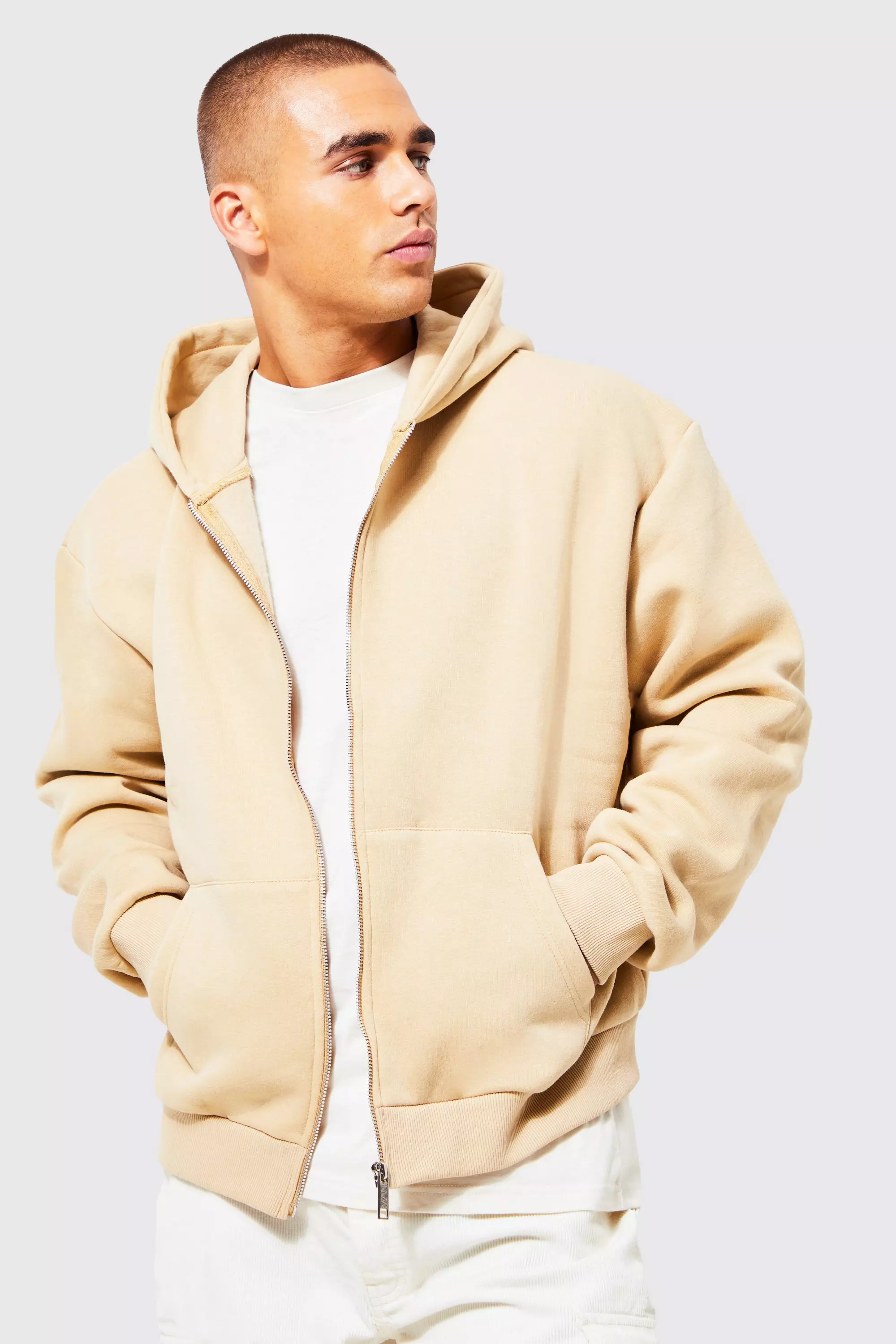 Boxy Fit Zip Through Hoodie boohooMAN