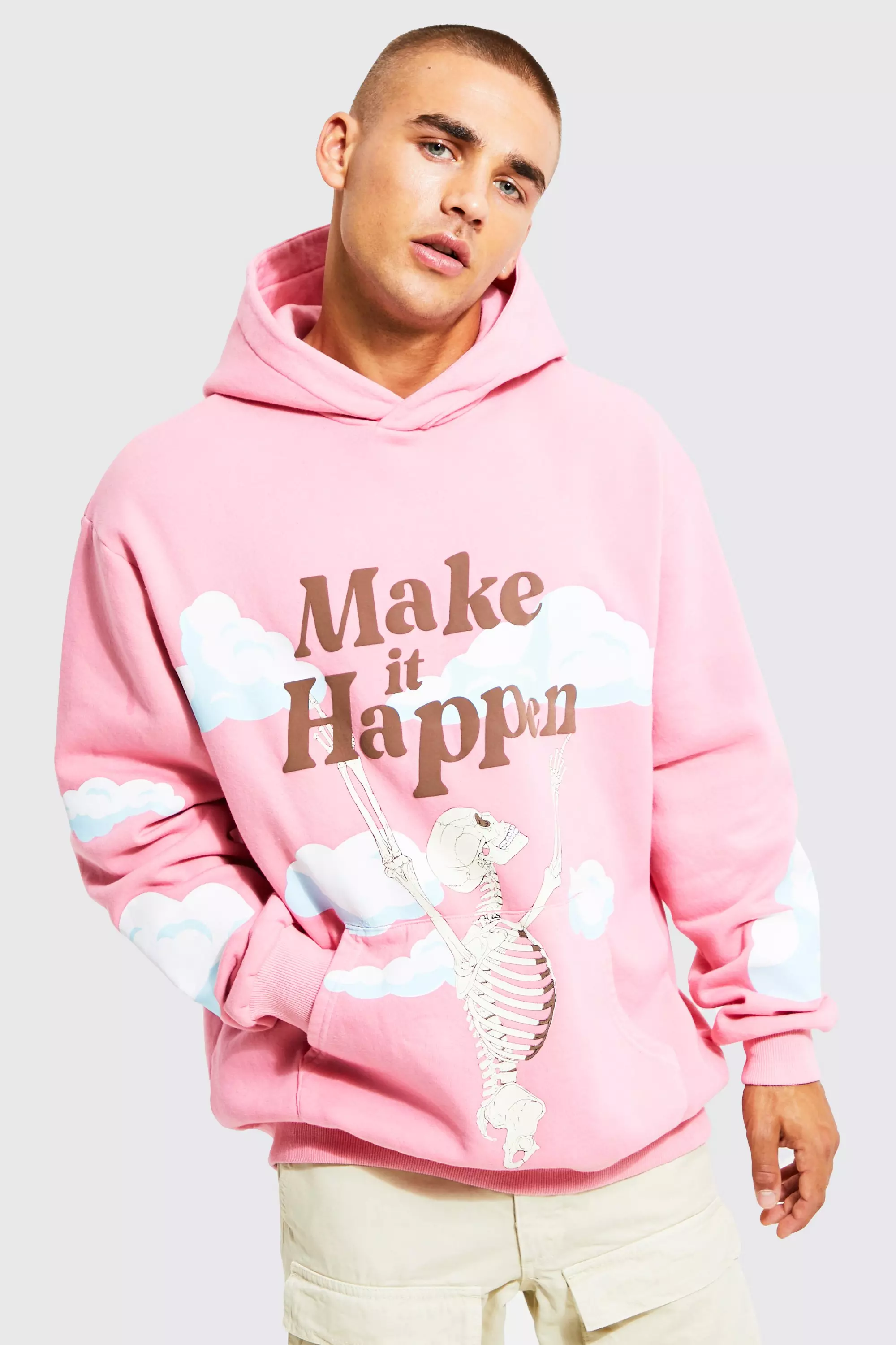 Oversized Skeleton Graphic Hoodie Pink