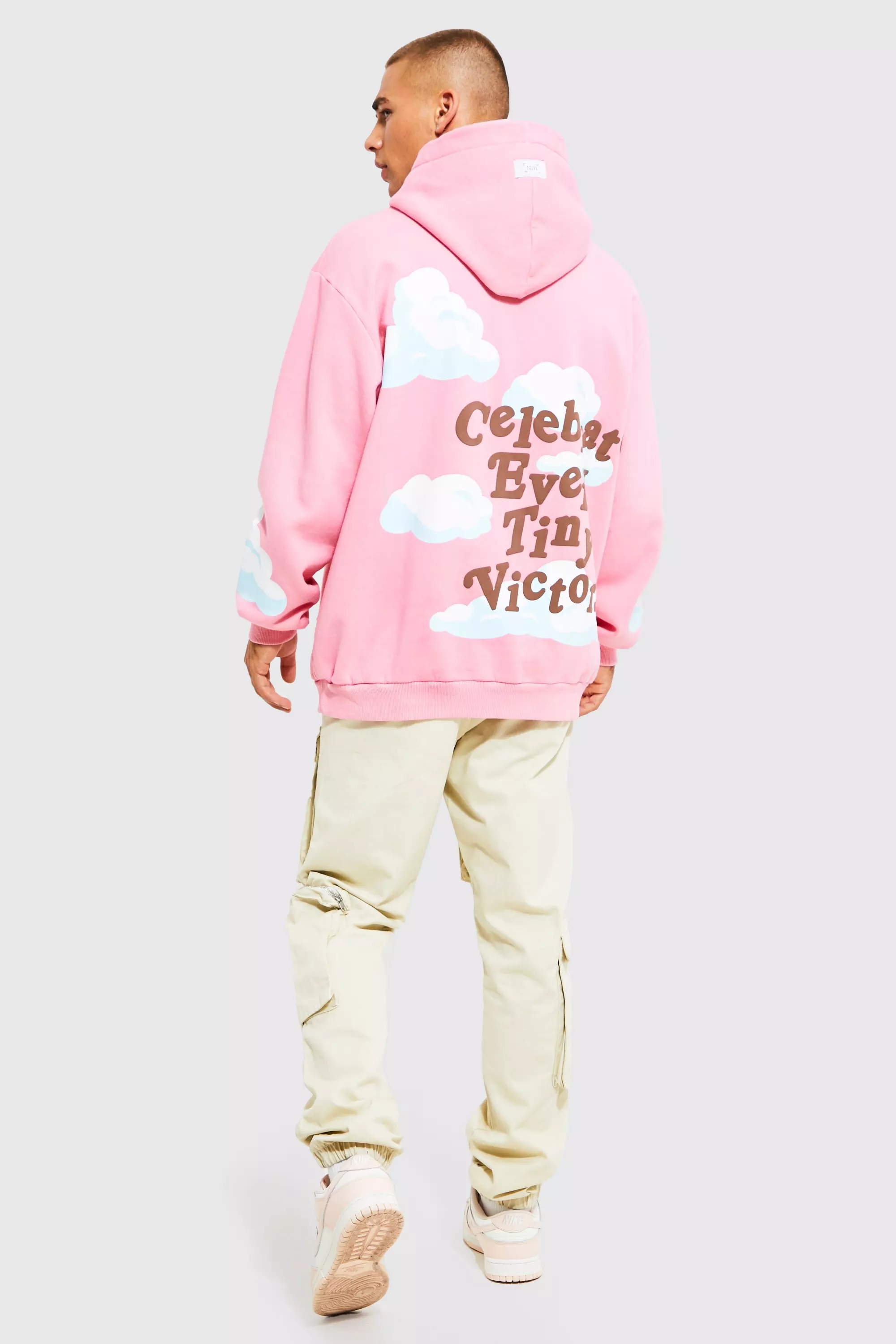 Pink Oversized Skeleton Graphic Hoodie alternative image