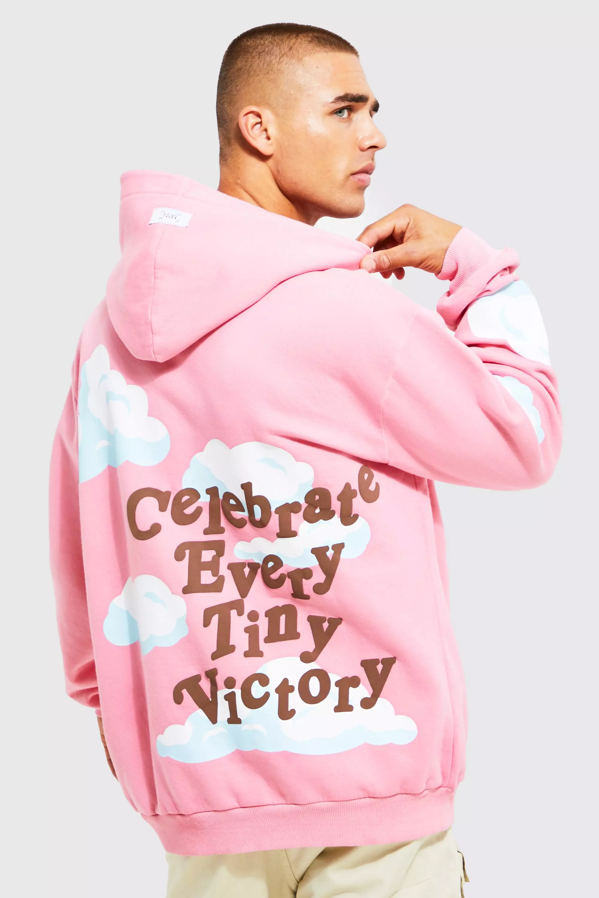 Pink Oversized Skeleton Graphic Hoodie alternative image