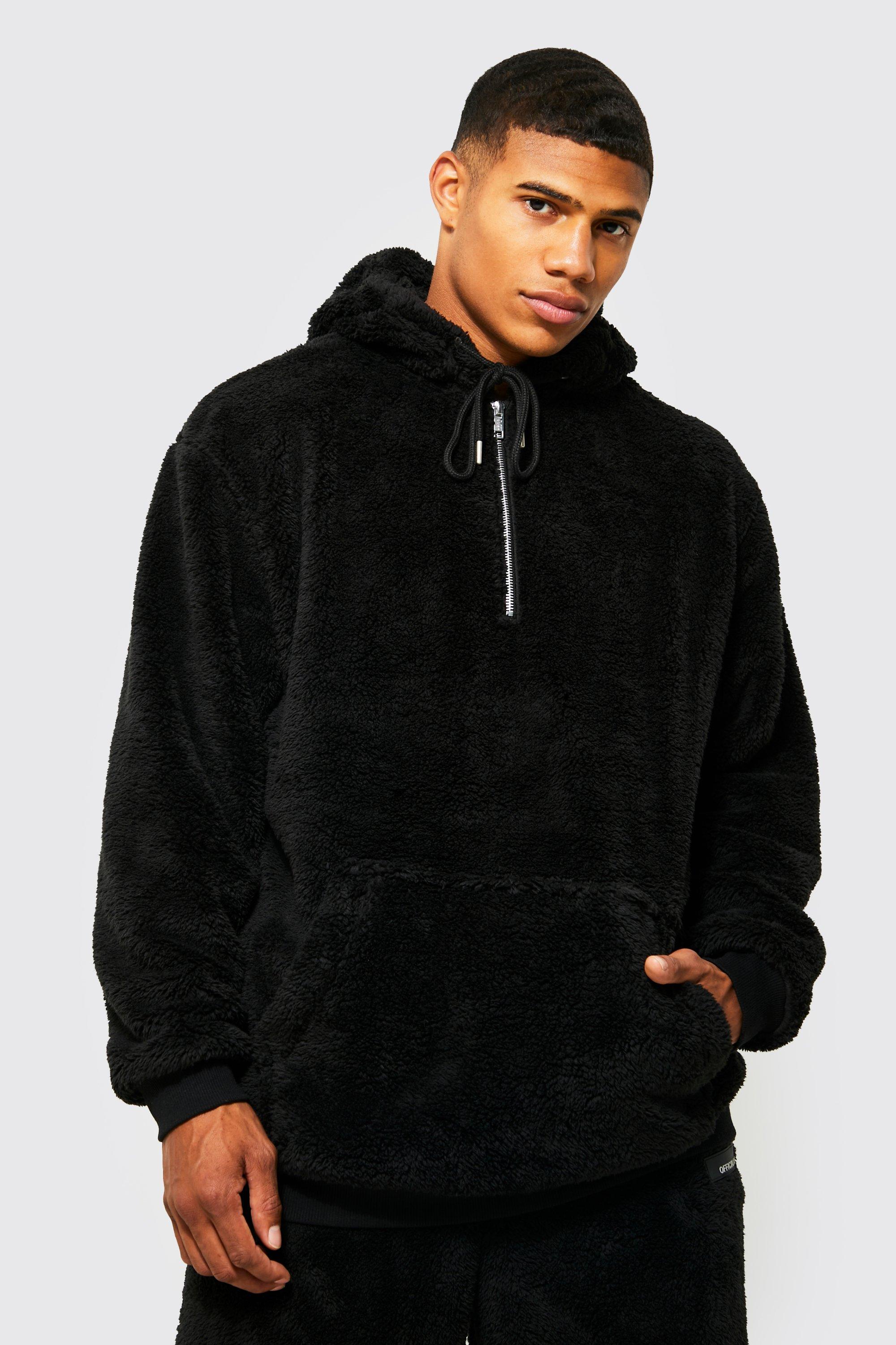 ASOS Oversized Faux Fur Hoodie in Black for Men