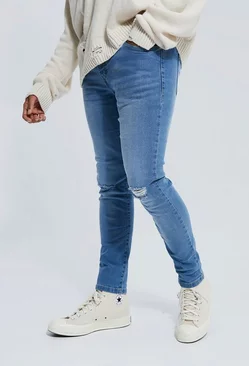 Blue Skinny Stretch Knee Slash Jeans