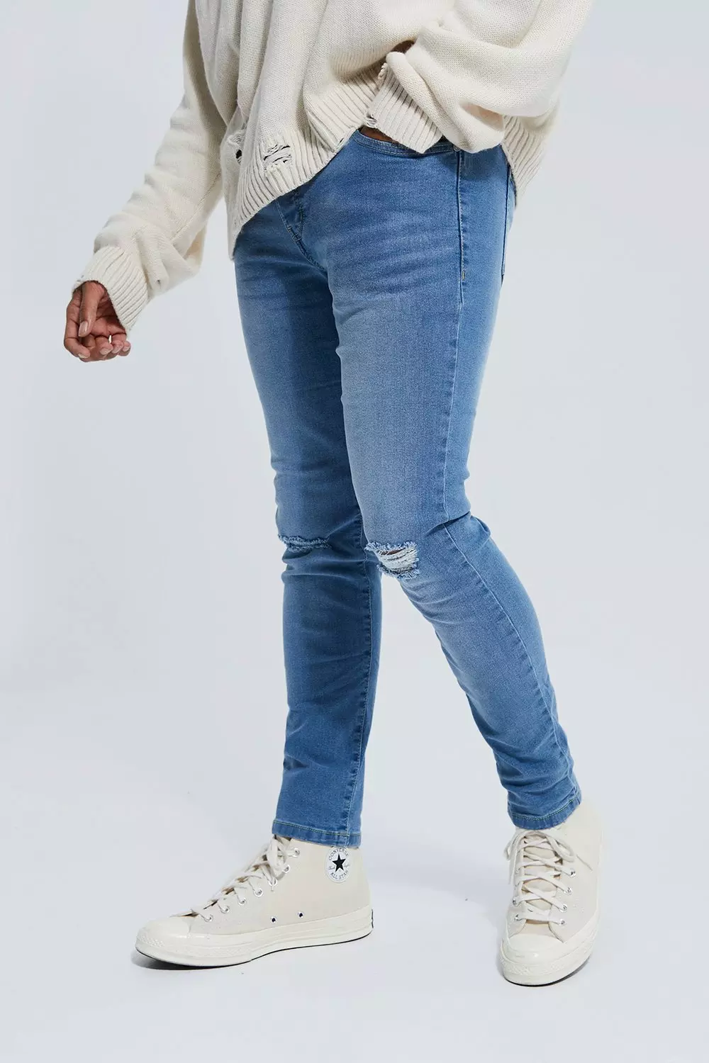 Skinny Stretch Knee Slash Jeans Light blue