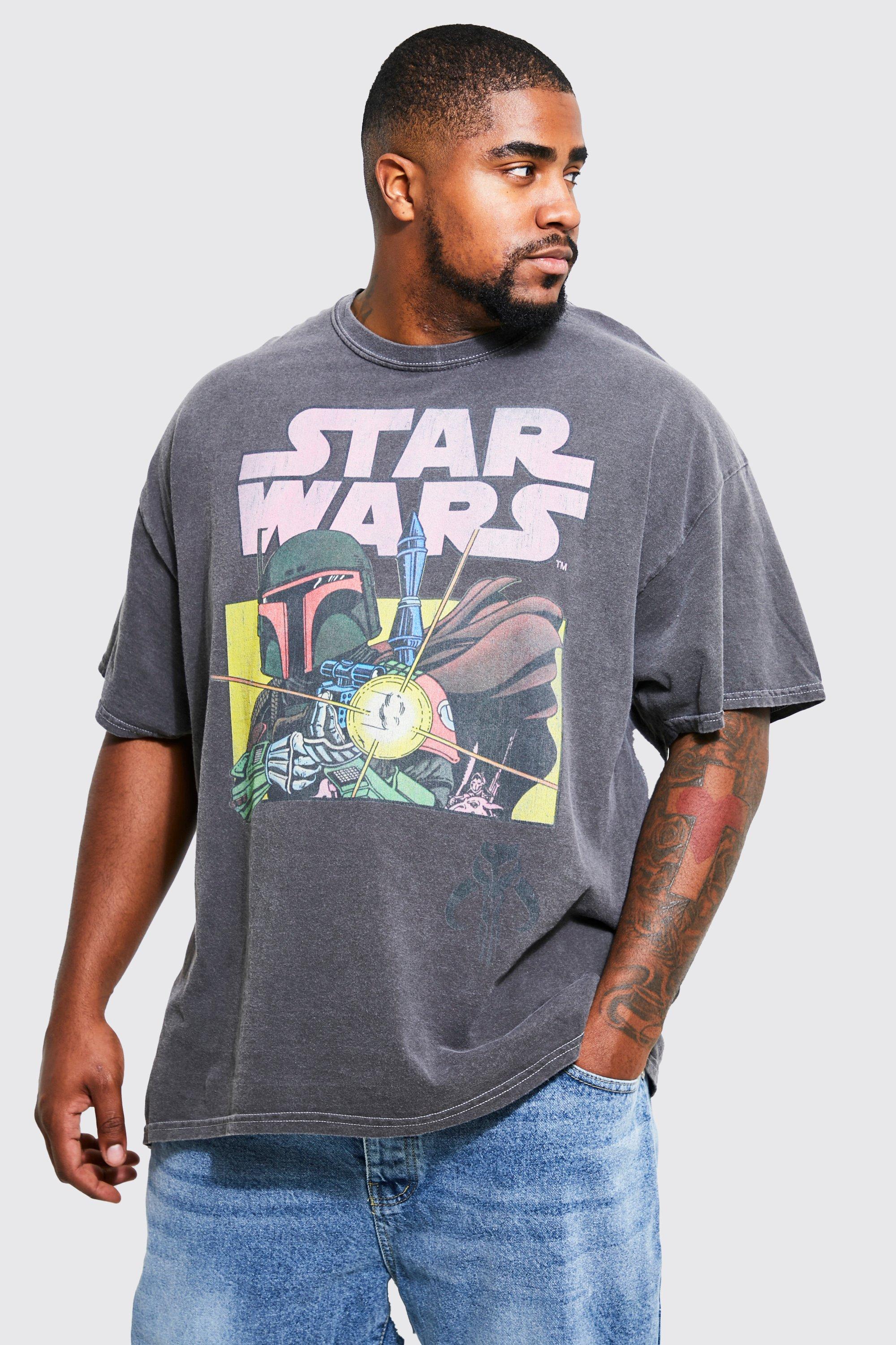 boohooMAN Men's Oversized Acid Wash Star Wars License T-Shirt