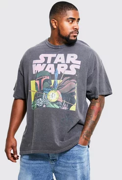 Plus Acid Wash Star Wars License T-shirt Charcoal
