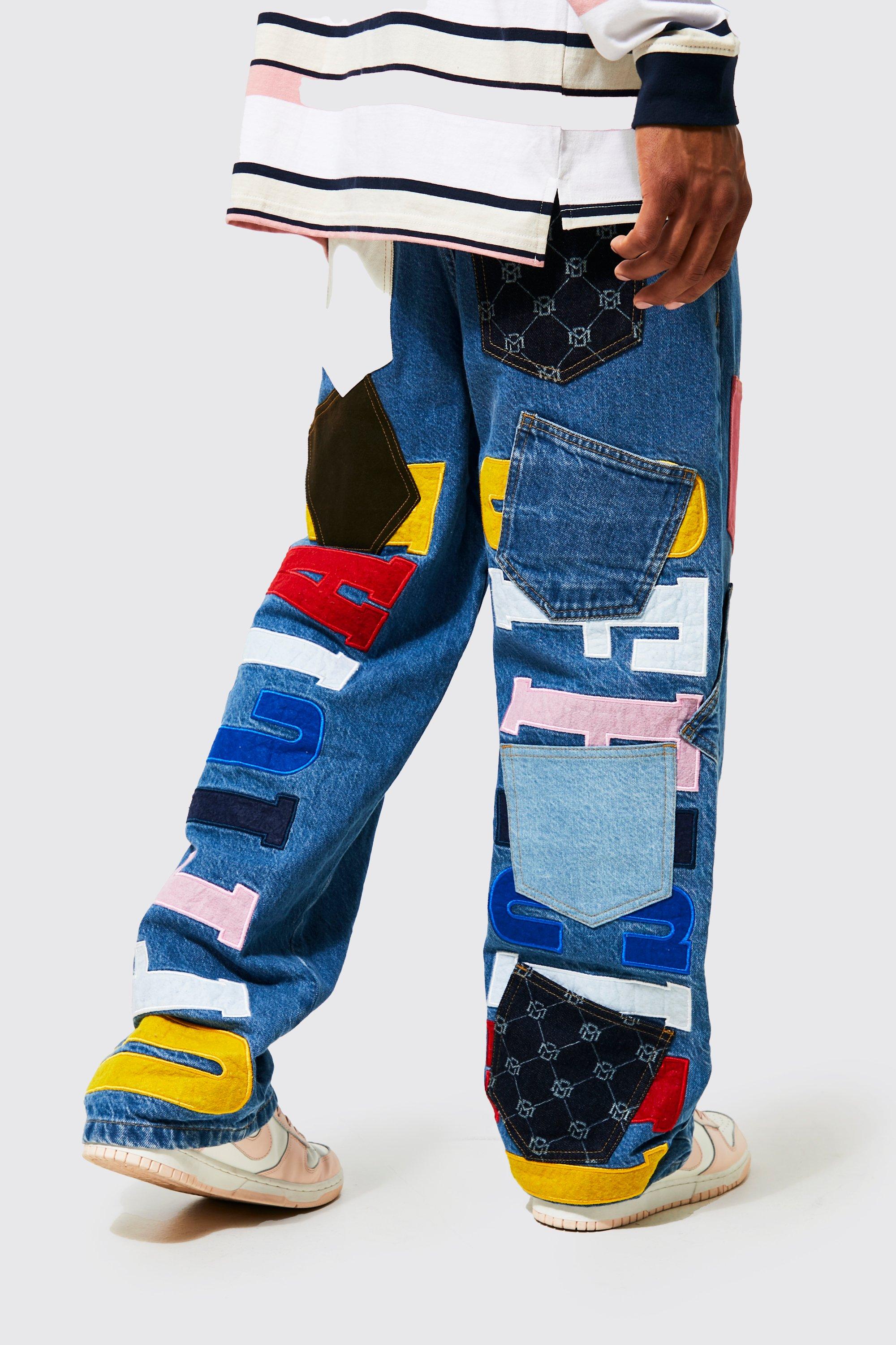 CreativesbyMargo Ripped Jeans Baggy Jeans Jeans Women Patchwork Jeans Wide Leg Jeans Boyfriend Jeans Blue Denim Pants Pacthed Jeans Loose Jeans Ripped Denim