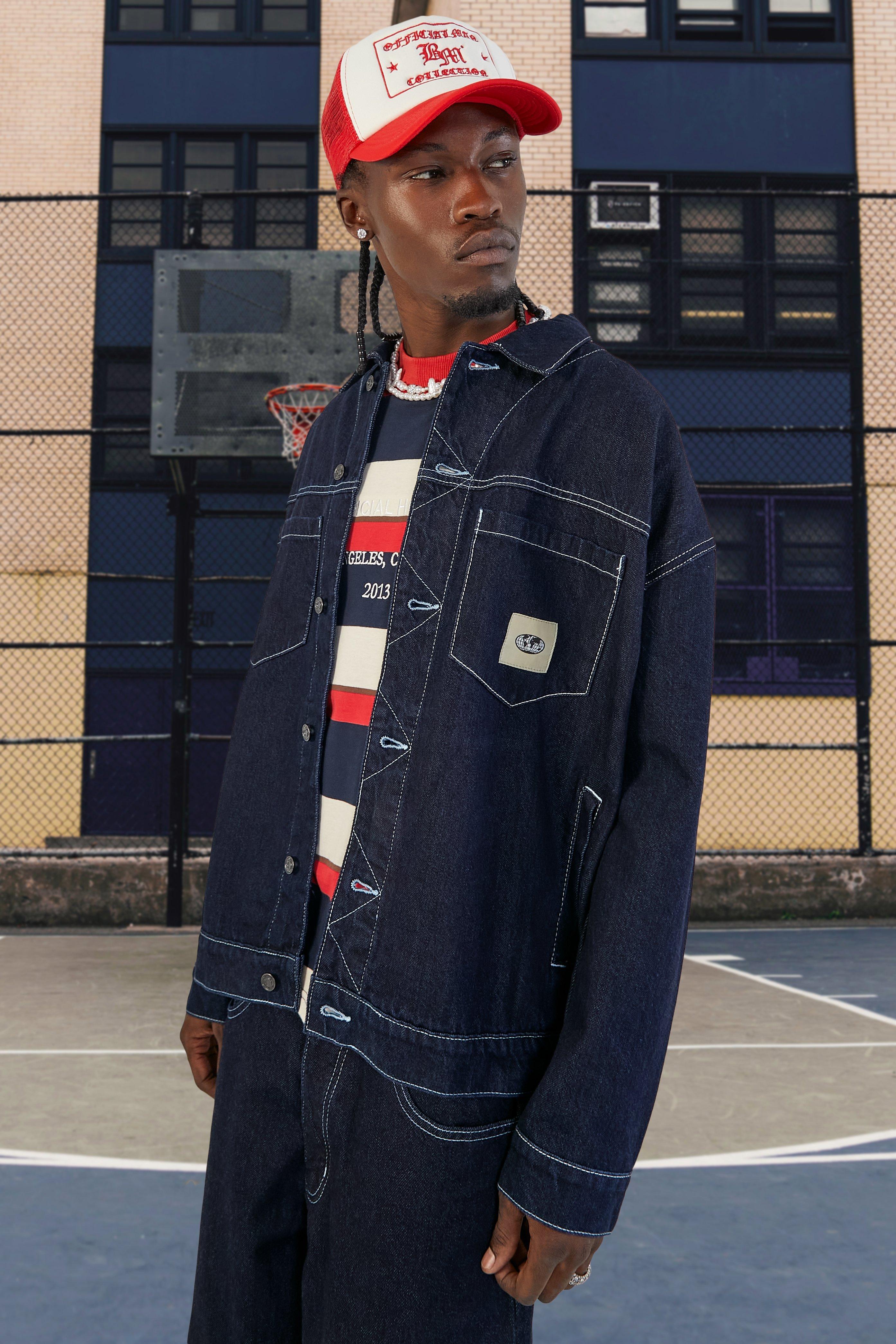 Oversized Contrast Stitch Denim Jacket