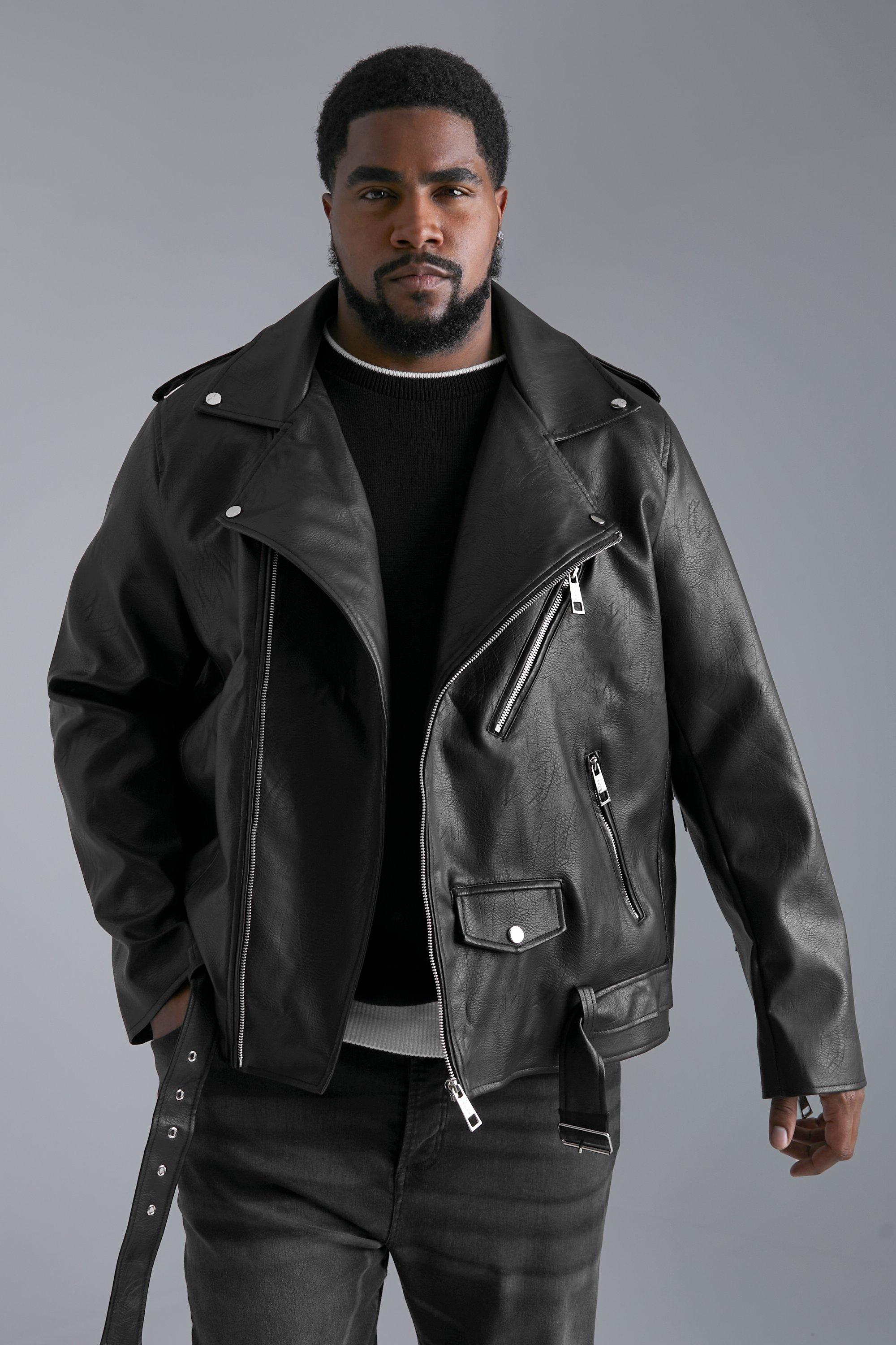 Plus Faux Leather Biker | boohooMAN USA