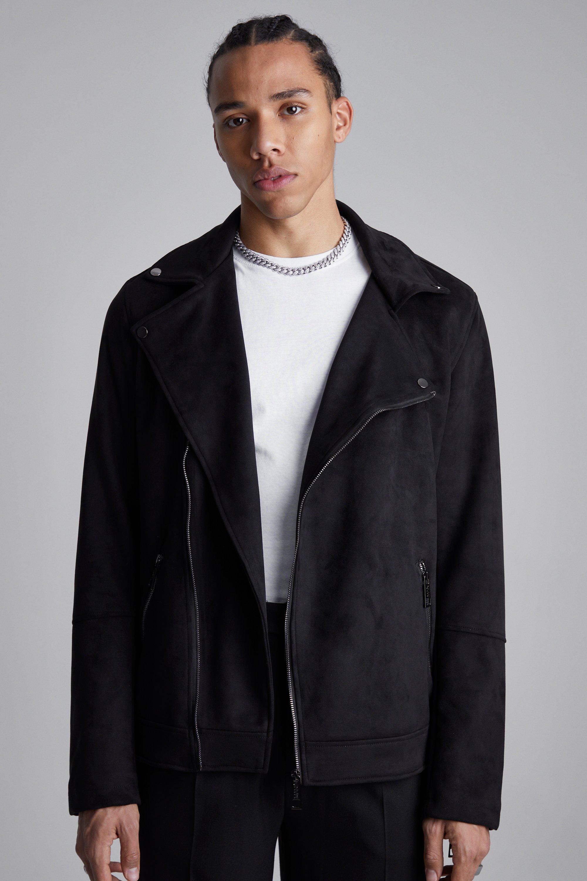 boohooMAN Reversible Leather Look and Borg Aviator - Black - Size S