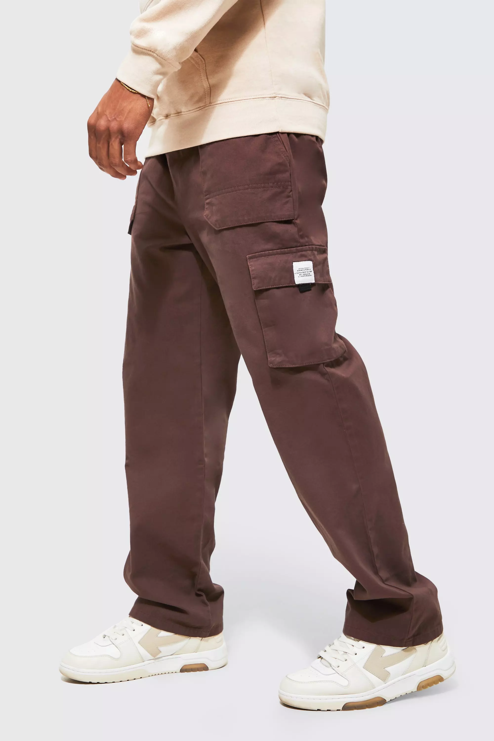 Elastic Waist Relaxed Fit Buckle Cargo Jogger Chocolate