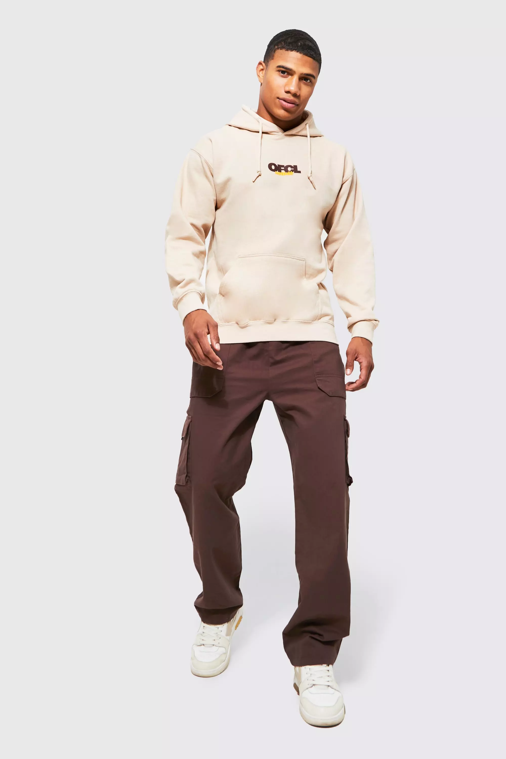 Lockere Twill Cargo-Jogginghose mit Gürtel, Chocolate alternatives Bild