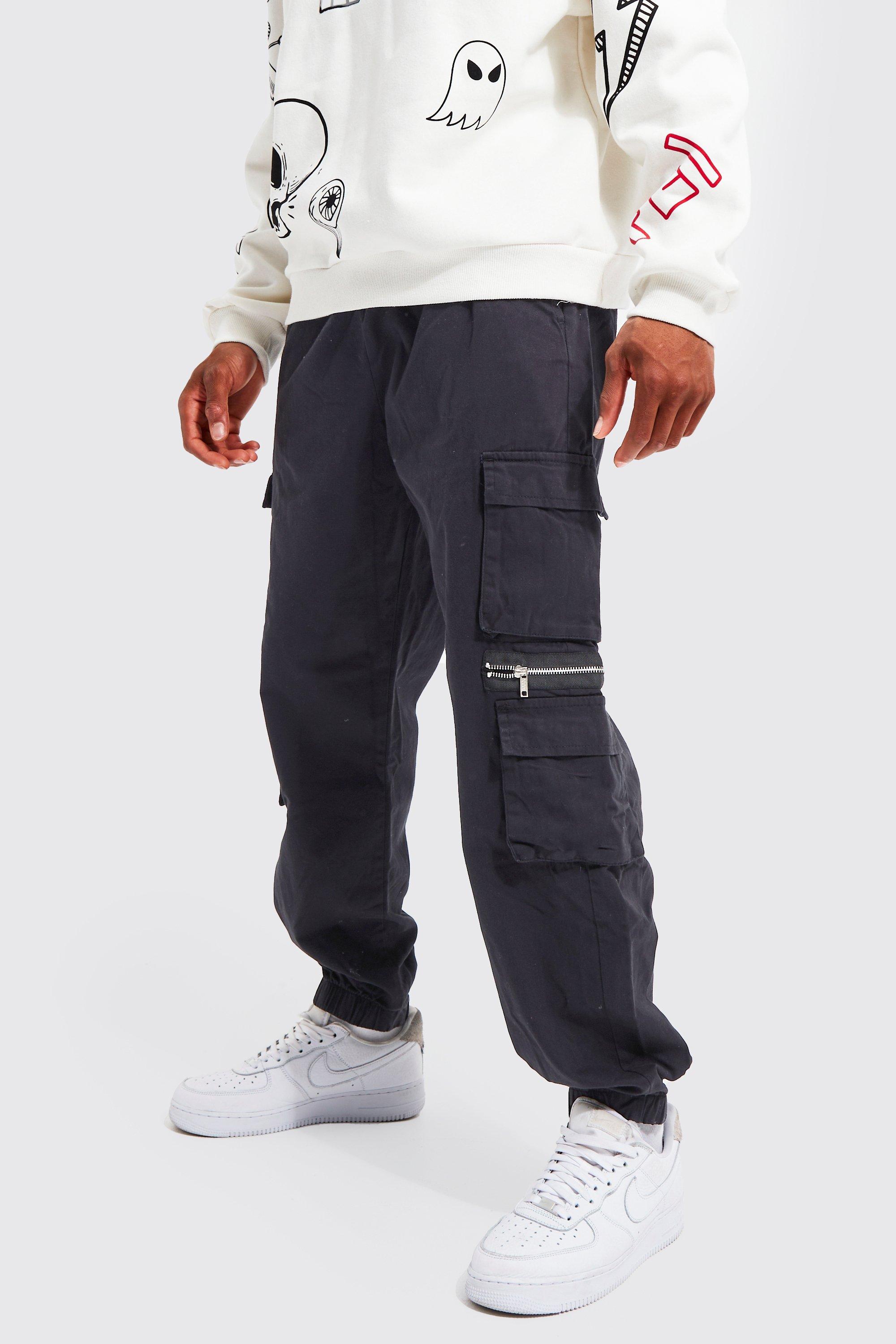 Elastic Waist Multi Pocket Zip Cargo Trouser